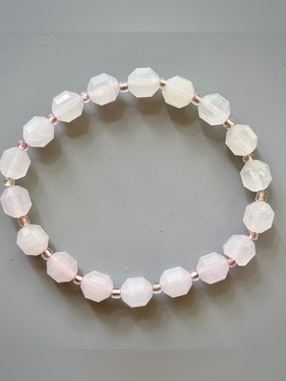 Soft Pink Faceted Star Cut Rose Quartz Handcrafted Bead Bracelet